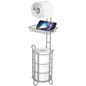 Toilet Paper Roll Holder Stand Bathroom Tissue Holders Free Standing with Middle Shelf Storage Reserve Mega Rolls/Phone/Wipe-Gray