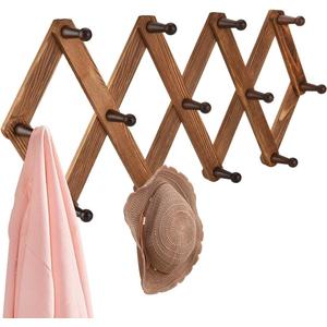Homode Vintage Wood Expandable Peg Rack- Multi-Purpose Accordion Wall Hangers with 13 Hooks for Hats, Coat, Mugs, Scarf, Jewelry Storage (Dark Brown)