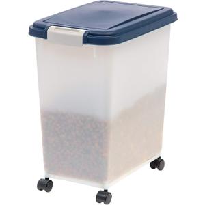 IRIS USA Airtight Dog Food Storage Container, Up to 30 lbs, Attachable Wheels, for Dog Cat Bird and other Pet Food Storage Bin, Keep Fresh, Easy Mobility, BPA Free, Navy/Pearl
