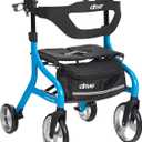 Drive Medical Nitro Sprint Foldable Rollator Walker with Seat - Lightweight Support - Large Wheels - Compact Folding Design - Adjustable Comfort - Standard Size - Blue
