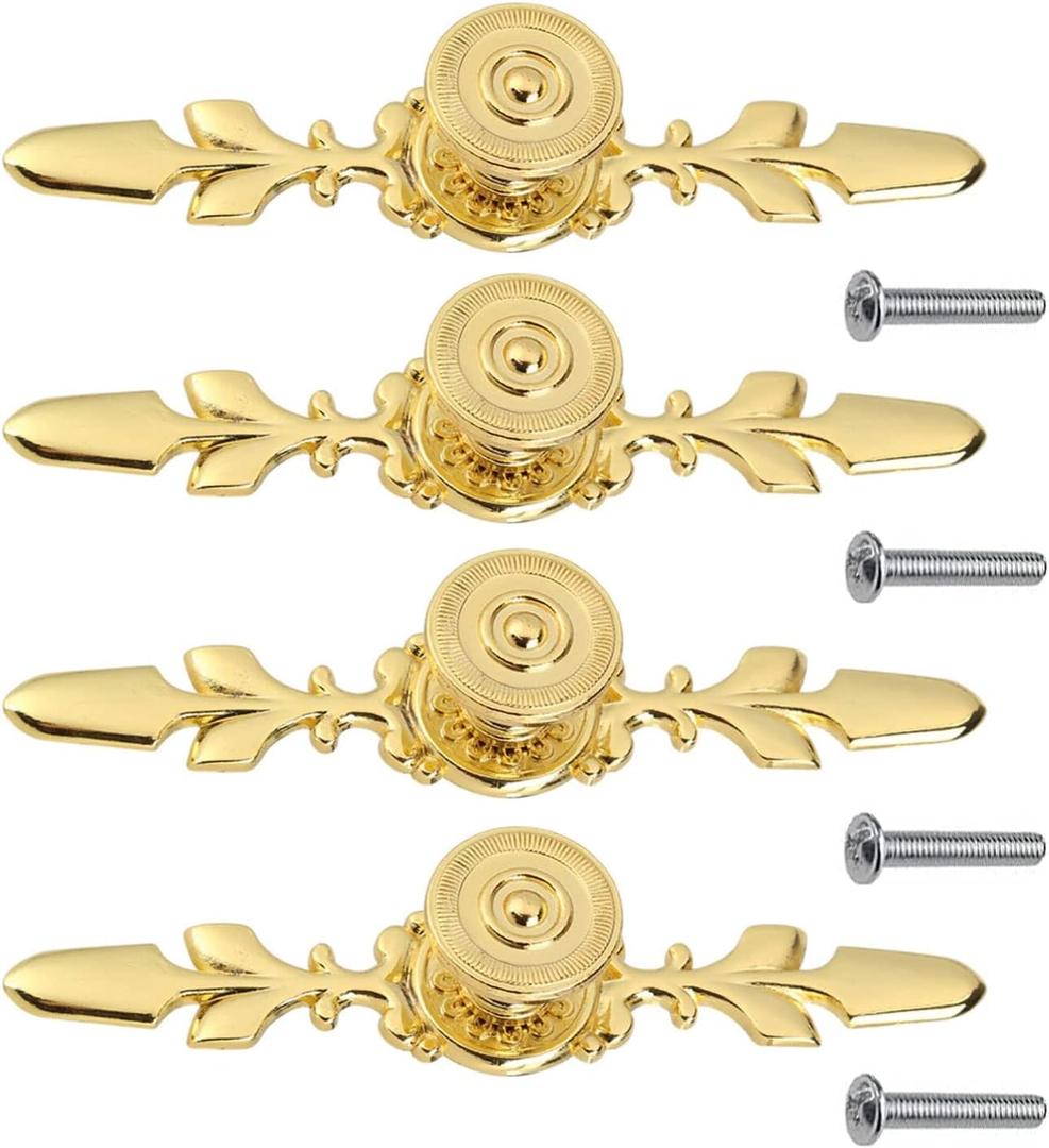 Pull Handle, Vintage Style Zinc Alloy Door Knob with Screw, Fit for Drawer Cabinet, 4-Pack (Gold) Pull Handle, Vintage Style Zinc Alloy Door Knob with Screw, Fit for Drawer Cabinet, 4-Pack (Gold)