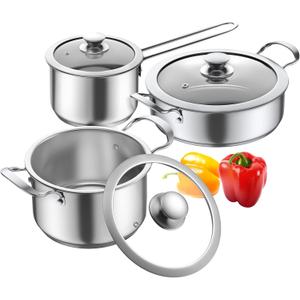 Aufranc Stainless Steel Pots And Pans Set, 6 Piece Nonstick Kitchen Induction Cookware Set, Works With Induction/Electric And Gas Cooktops, Nonstick, Dishwasher