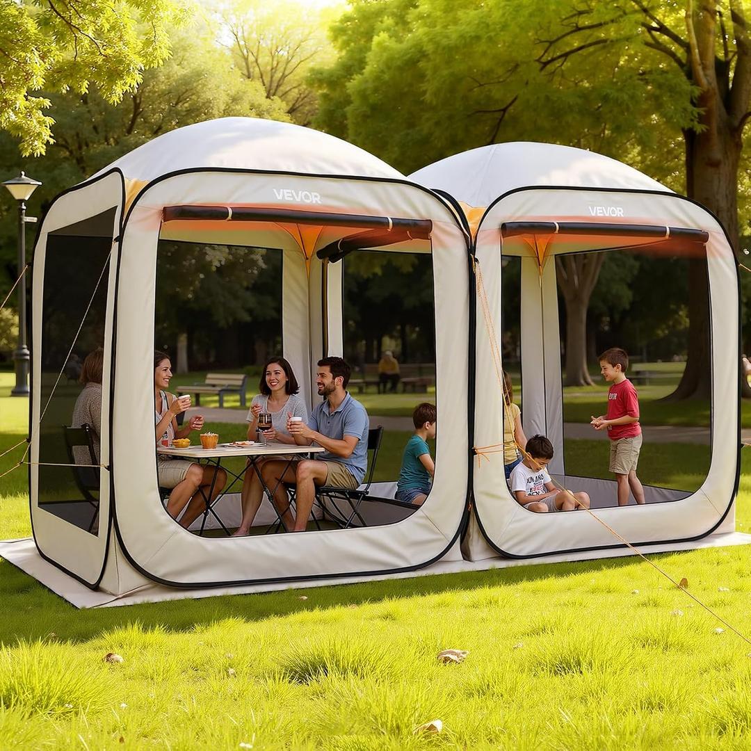VEVOR Pop up Screen House Tent, 12 x 6 ft, 2 in 1 Screen Gazebo, Portable Screened in Canopy with Carry Bag, Netting Sides, Ground Stakes, for Garden, Patio, Backyard, and Outdoor Activities, Beige, 1267.2 FT