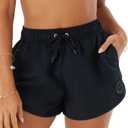 Roxy Womens Beach Casual Shorts  Loose Fitted, Elastic Waist Drawcord Swim Shorts, Quick-Dry (Large, Black)