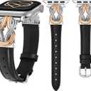 Wearlizer Slim Leather Band Compatible with Apple Watch Bands for Women 40/ 38/ 41mm Dressy Elegant Thin Leather Bracelet with Designer Celtic Knot Buckle for iWatch Series 10 9 8 SE 7 6 5 SE 4 3 2 1