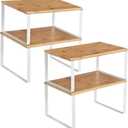 SONGMICS Cabinet Organizer Shelf, Set of 4 Kitchen Counter Shelves, Kitchen Storage, Spice Rack, Stackable, Expandable, Metal and Engineered Wood, Cloud White and Natural Beige UKCS010N01 (11.7"W)