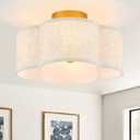 VILUXY Semi Flush Mount Ceiling Light Fixture, 4-Light Modern Ceiling Lights with Linen Shade Farmhouse Gold Close to Ceiling Light for Bedroom Hallway Nursery Entryway, UL Listed