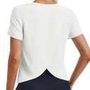 MAGCOMSEN Women's Cropped Workout Tops Short Sleeve Split Back Quick Dry Athletic Shirts Breathable for Running Yoga (White, S)