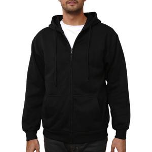 LINMYZAI Black Men's Full Zip Hoodie Fleece Long Sleeve Hooded Sweatshirt Pullover Men Lightweight Athletic Hoodies L