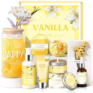 Birthday Gifts for Women, Relaxing Spa Gift Baskets for Women, Warm Vanilla Self Care Package Gifts, Mother's Day Bath and Body Inspirational Gift Set for Mom, Her, Wife, Best Friend, Sister, Coworker