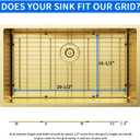 POPFLY 304 Stainless Steel Gold Kitchen Sink Grid Protector, 29-1/2" 16-1/2" Sink Bottom Grate with Rear Drain for Single Bowl Kitchen Sinks, Scratch & Noise Protection, PF603118UWG-G126