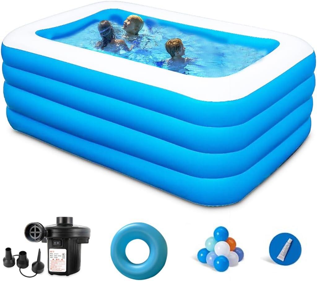 Inflatable Swimming Pool, 71 x 51 x 28 Full-Sized Blow Up Pool, Kids Family Pool for Summer Water Party, BPA-Free Above Ground Blow Up Kiddie Pool Ball/Sand Pit, Outdoor, Garden, Backyard
