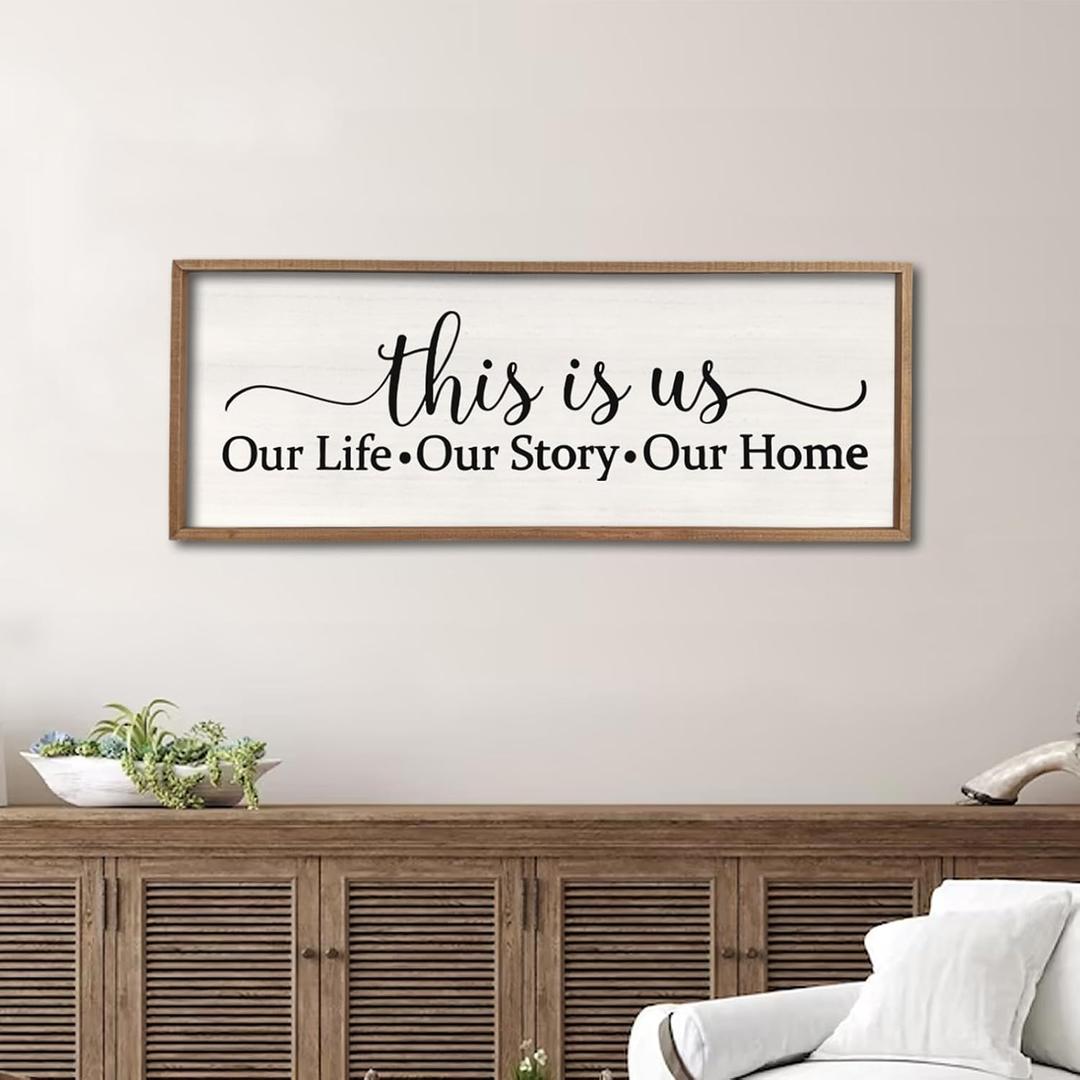 This Is Us Sign Wall Decor for Bedroom 40''15'' Large Vintage Framed Wooden Modern Farmhouse Room Rustic Family Sign Wall Art Hanging Home Decor (Wood White)