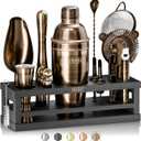 BARE BARREL Mixology Bartender Kit Bar Set | 16-Piece Cocktail Shaker Set | Martini Barware Mixing Tools for Home Bartending | Incl. 35 Recipe Cards | Gift Set (24oz Cobbler Shaker, Brass/Black)