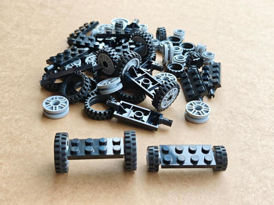 70 Pieces City Car Wheels and Axles Set,Car Parts Chassis Pieces Tires Building Blocks, Compatible with Lego for Kids Boys Toy