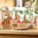 Affrolling 24 Set Easter Bunny Party Favor Bags DIY Bunny Gift Boxes with Red Bow Ribbon Rustic Paper Rabbit Ears Treat Goodie Bags Bulk for Easter Spring Birthday Supplies