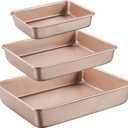 Deep Baking Pans Set Nonstick,Rectangle Cake Pan,Stackable Bakeware Set of 3,Oven Trays for Baking,Gold(9''/11''/13'')