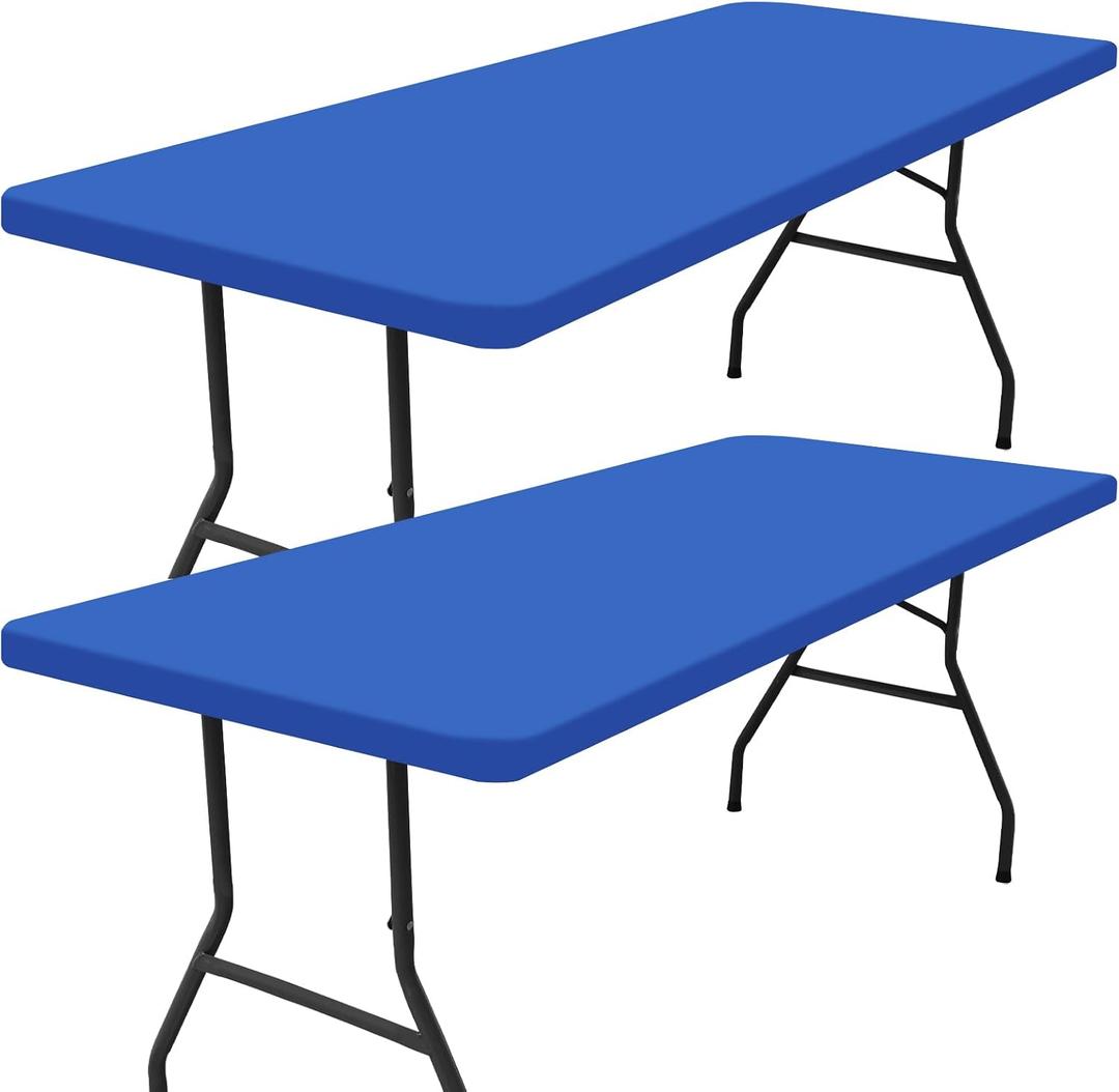 Smiry 2 Pack Rectangle Picnic Table Cloth, Waterproof Elastic Fitted Tablecloths, Washable Polyester Rectangular Patio Table Cover for Camping, Indoor and Outdoor (Blue, 36"x96")