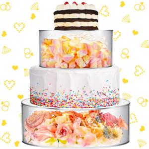 Sunnyray 2 Pcs Acrylic Cake Stands for Dessert Table Clear Fillable Cake Riser Cupcake Tier with LED Strings for Birthday Wedding Holiday Party Display(8'', 10'')