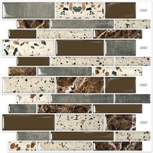 DEWOO Peel and Stick on Self Adhesive Backsplash Wall Marble Tiles Stickers 3D for Kitchen Bathroom,Brown (10-Sheet, 12"12")