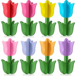 8 Sets Spring Decorations Tulips Wood Signs 3D Tulips Tiered Tray Decor Farmhouse Wooden Tabletop Decorations Spring Table Centerpiece Multicolor Floral Sign Block Craft for Home Easter Party