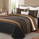 Boho Queen Quilt Set, Striped Fall Soft Bedspreads, Brown