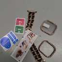 Mosonio Compatible for Apple Watch Band 46mm with Screen Protector Case Women, Jewelry Metal Chain with 2-Pack Bling Cover for iWatch Series 11 10(Rose Gold Link with Black Leather)