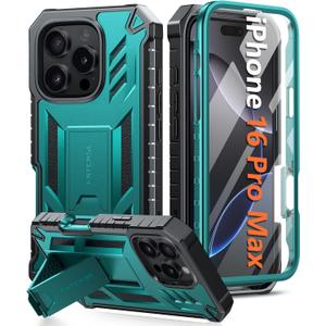 FNTCASE for iPhone 16 Pro Max Case: Military Grade [Built-in Screen Protector] [Kickstand] Matte Textured Drop Proof Protection Cover | Rugged Shockproof TPU Protective Sturdy Phone Cases - Green