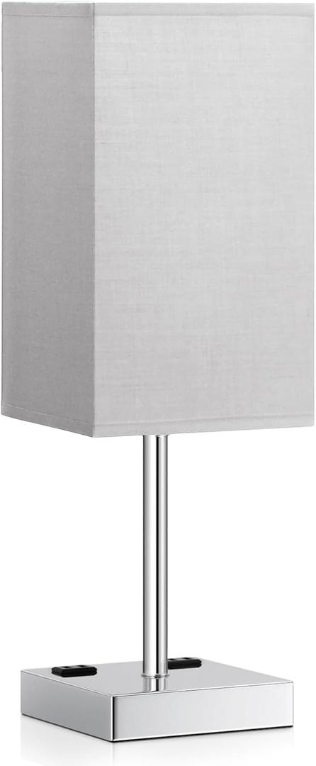 Touch Bedside Table Lamp For Nightstand - 3-Way Dimmable Night Lamp with USB A + Type C Charging Ports and two AC Outlets, Small Desk Light with E26 LED Bulb for Bedroom Living Room, GREY PLUS (17.4in)