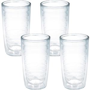 Tervis Clear & Colorful Tabletop Made in USA Double Walled Insulated Tumbler Travel Cup Keeps Drinks Cold & Hot, 16oz - 4pk, Clear