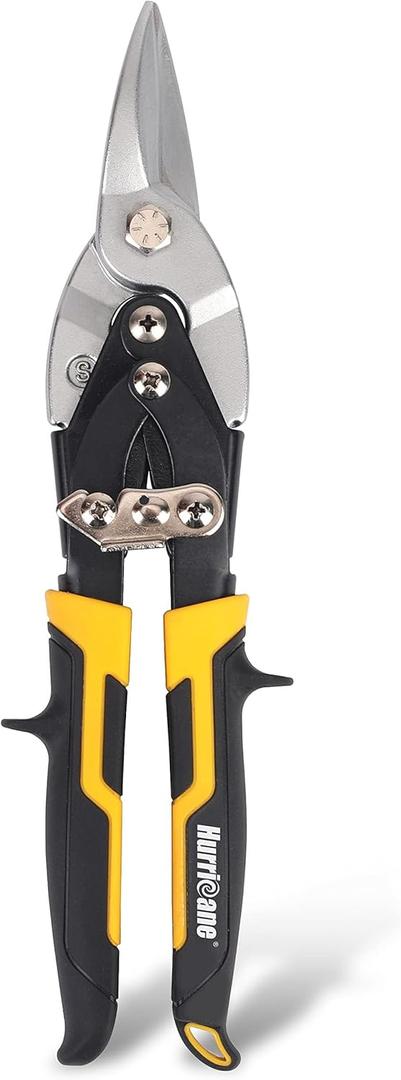 HURRICANE 10 Inch Aviation Tin Snips, Cr-Mo Aviation Snips for Cutting Metal Sheet, Heavy Duty Sheet Metal Cutter Shear, Straight Cut, High Leverage Aviation Snip, Up to 40% Labor Saving