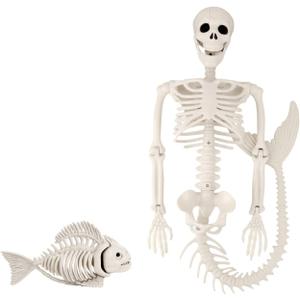38" Posable Halloween Mermaid Skeleton  Lifelike Moveable Joints & Soft Fabric Tail, 1-Pack Spooky Sea-Creature Prop for Indoor/Outdoor Haunted Dcor, Graveyard or Under-The-Sea Party Favor