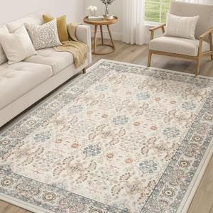 Vintage Living Room Area Rug 5x7 - Large Soft Washable Oriental Traditional Distressed Farmhouse Rugs for Bedroom - Indoor Floor Accent Carpet for Home Office House Decor - Multi