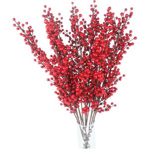 25 Inch Artificial Red Berry Stems Branches,Faux Berries Fake Flower for Christmas Year DIY Floral Art Plant Home Office Party Decoration, 4 Pack