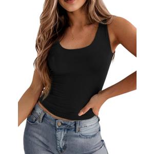 Zeagoo Women's Double Lined Square Neck Tank Top Sleeveless Basic Crop Tops Trendy Y2K Going Out Tops (X-Large, Black)