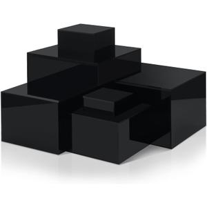 Geelin 6 Pack Acrylic Risers for Display Acrylic Cube Boxes Risers Display Stands with Hollow Bottoms Decorative Stand for Jewelry Candy Table Decor 6 Sizes(Black,3 to 8 Inch,Square)