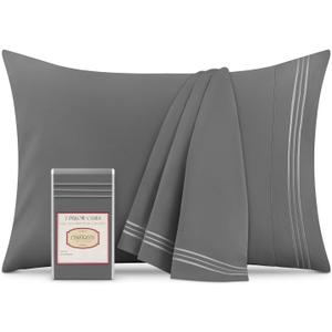 Mellanni Pillow Cases - Luxury, Extra Soft, Cooling Pillow Covers - 2 PC Iconic Collection Pillowcases - Envelope Closure (Standard/Queen 20" x 30", Gray)