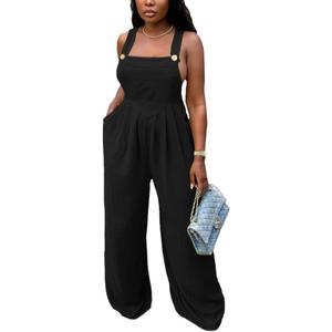 Nimsruc Women's Jumpsuits Summer Rompers Sling Sleeveless Wide Leg Casual Overalls Jumpers With Pockets 2024 (8127-black) S