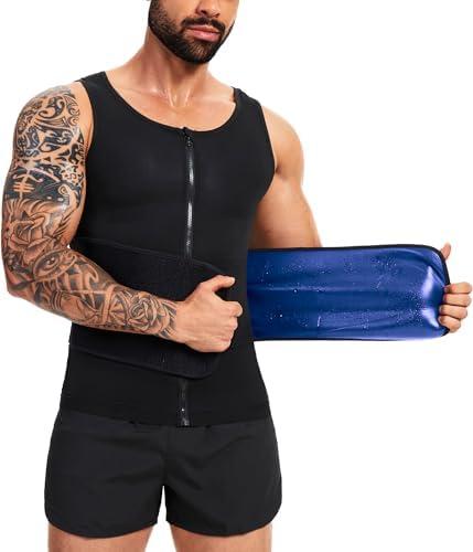 Sauna Vest for Men Waist Trainer Sauna Shirt for Men Zipper Sweat Belt Tank Top for Belly Fat, 2-3XL