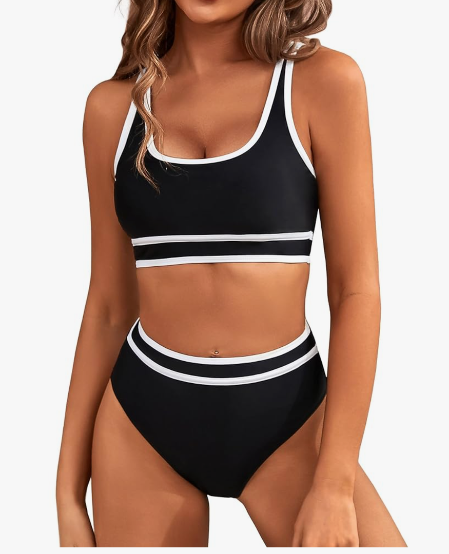 BMJL Women's High Waisted Bikini Sets Sporty Two Piece Swimsuits Color Block Cheeky High Cut Bathing Suits Size M No Tag