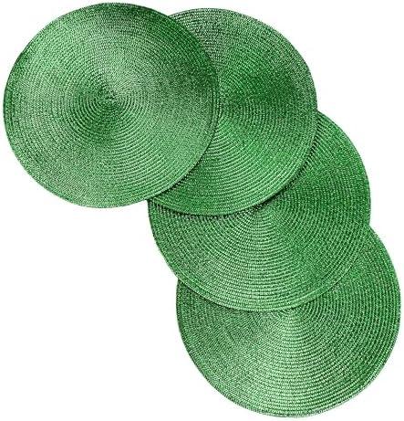 Christmas Carol Woven Spiral Table Placemats 15 Inches Round Set of 4 Non-Slip Dining & Kitchen Table Mats Green