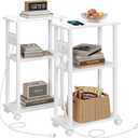 TUTOTAK Small Narrow Side Table with Charging Station, Set of 2 Skinny End Table for Small Spaces, Slim Nightstand with USB Ports and Outlet,Sofa Beside Table with Wheels, White TB01BW047