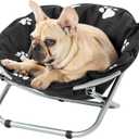 Etna Products Round Pet Bed: Comfortable Elevated Cat Bed with Paw Print Cushion - Black & White Water Resistant Papasan Chair for Small Dogs