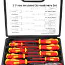 BILITOOLS Insulated Screwdriver Set, 9pcs 1000V Electrical Screwdriver Insulated VDE Tools for Electrician Magnetic Phillips Slotted Pozidriv Tips