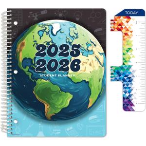 Global Datebooks 2025-2026 Elementary Student Planner 8.5x11 - Dated Weekly & Monthly Academic Planner (Large) with Ruler/Bookmark & Stickers, Ideal for Homework, Matrix Style, Earth