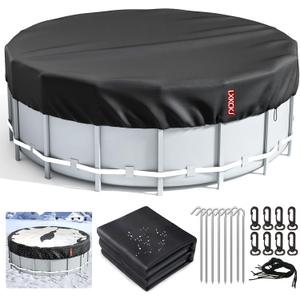 LXKCKJ 18 Ft Round Pool Cover, Solar Pool Covers for Above Ground Pools, Winter Pool Cover Protector with Pool Accessories, PE Tarp Ideal for Waterproof and Dustproof (Black)