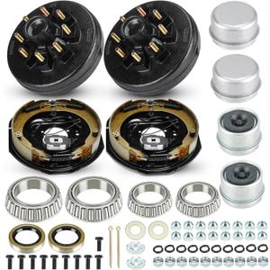 Trailer Axle Electric Brake Kit, Pair of 8-6.5" Bolt Circle Brake Drum with 12" x 2" Electric Brakes for 5200-7000 lb Axles, Replacement 12" Brake Hub Drum Assembly