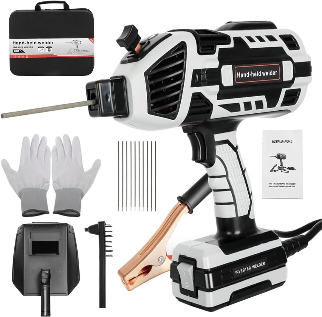Handheld Welder Machine, 110V Portable ARC Welding Machine with IGBT Inverter 6 Variable Current Adjustment 20-120Amp Welding Output Portable Welder Handheld for 1/16"-1/8" All Size Welding Rod (Gray)