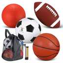 Lenwen 4 Pcs Sports Balls Set for Teen Adult, Include Official Size Basketball Soccer Football Playground Ball Pump Equipment Bag Ball Gifts Back to School(Brownish Red)