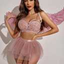 Avidlove Lace Garter Lingerie for Women Mesh Mini Skirt Nightwear Babydoll Bodysuit (Pink)